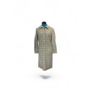 1960s Pendleton Green Plaid Wool Dress XS | Vintage Virgin Wool Shirt Dress
